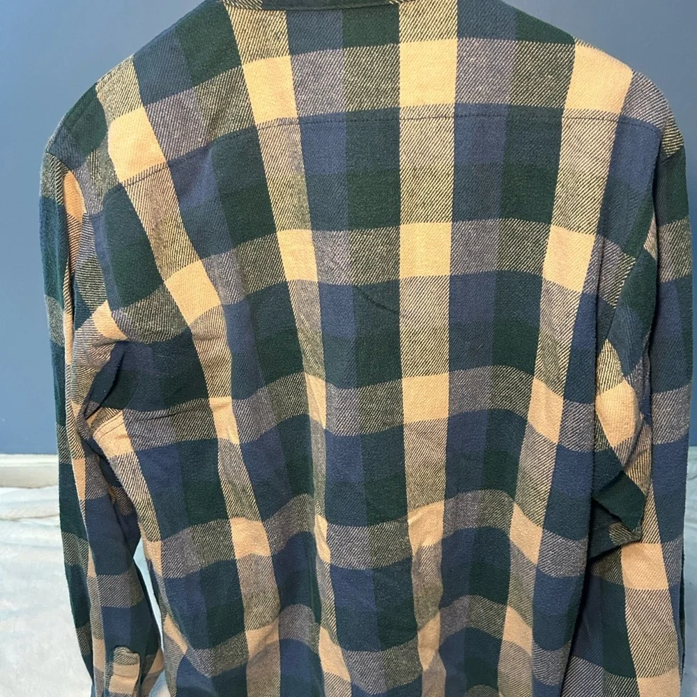 Field‎ & Stream Mens Blue Green Plaid Quilted Lined Flannel Shirt Size L Tall